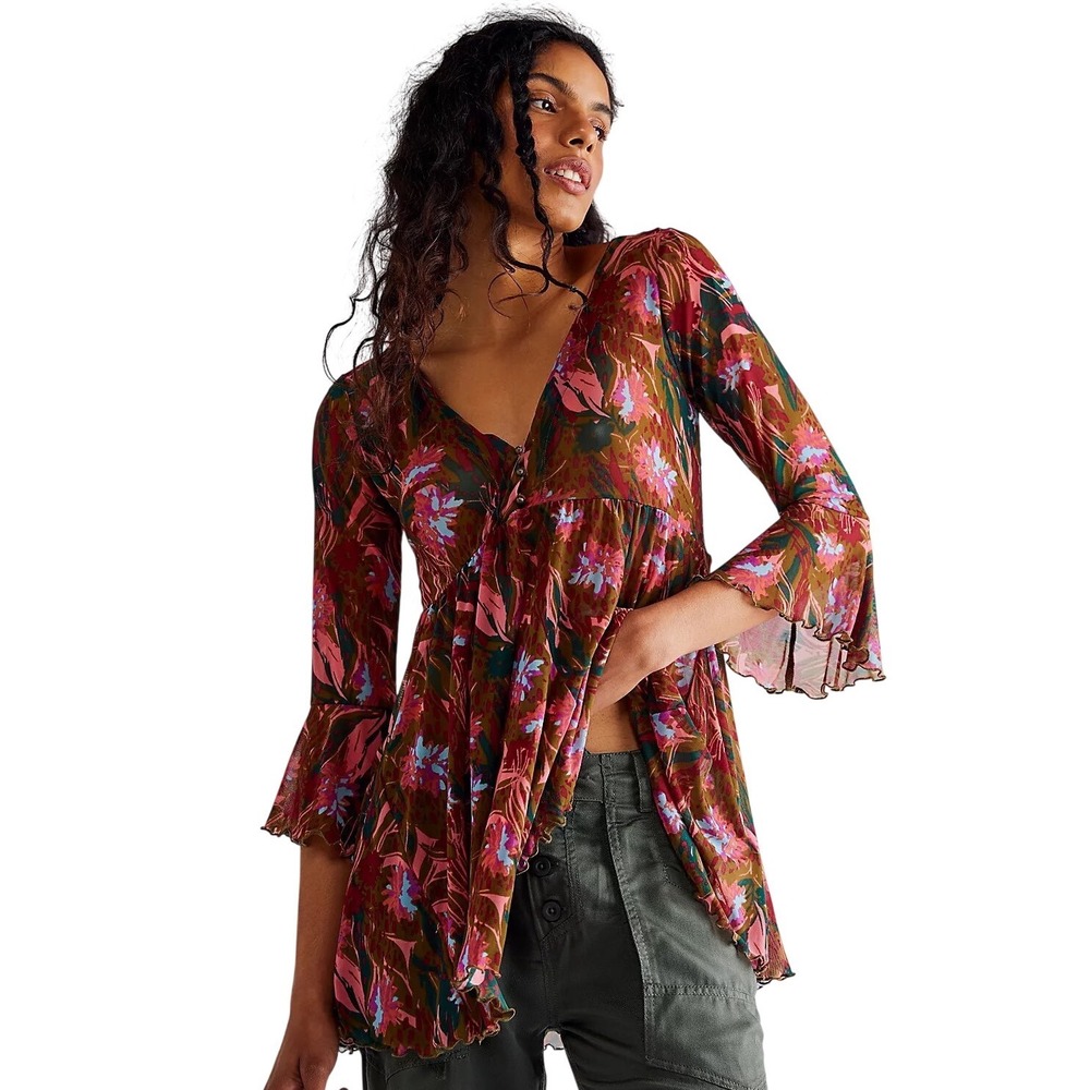 Free People Beach Babe Floral Bell Sleeve‎ Tunic Dress Size Medium